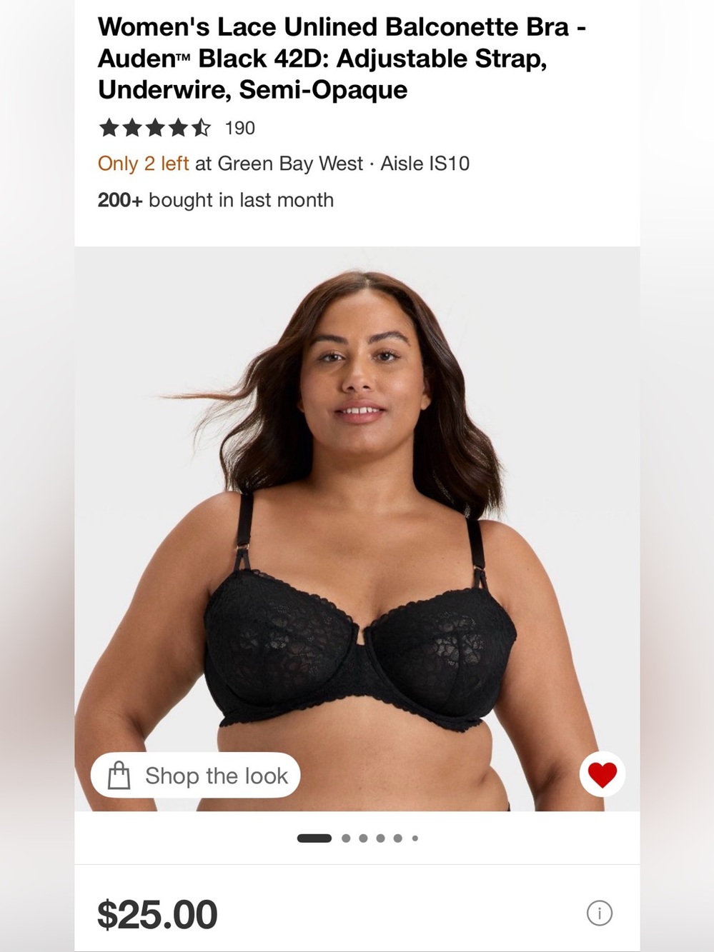 Auden Black Lace Unlined Balconette Bra